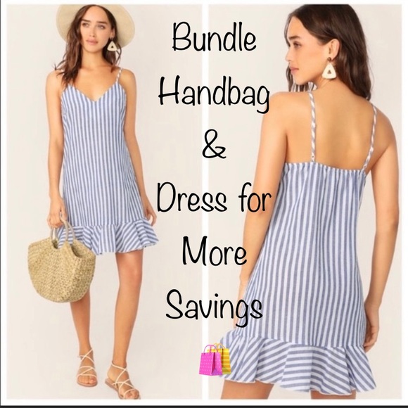 Dresses & Skirts - Boho Blue Striped Ruffle Hem Dress, XS 00/0/2